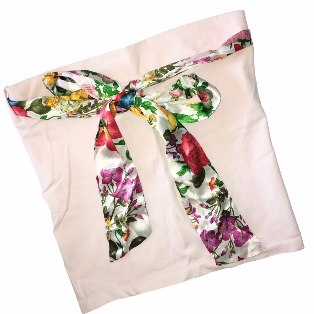 new Bordeaux ๐ Seamless Tube Top ๐ with Floral Satin Ribbon ๐ Baby Pink XXS-L - Picture 3 of 11